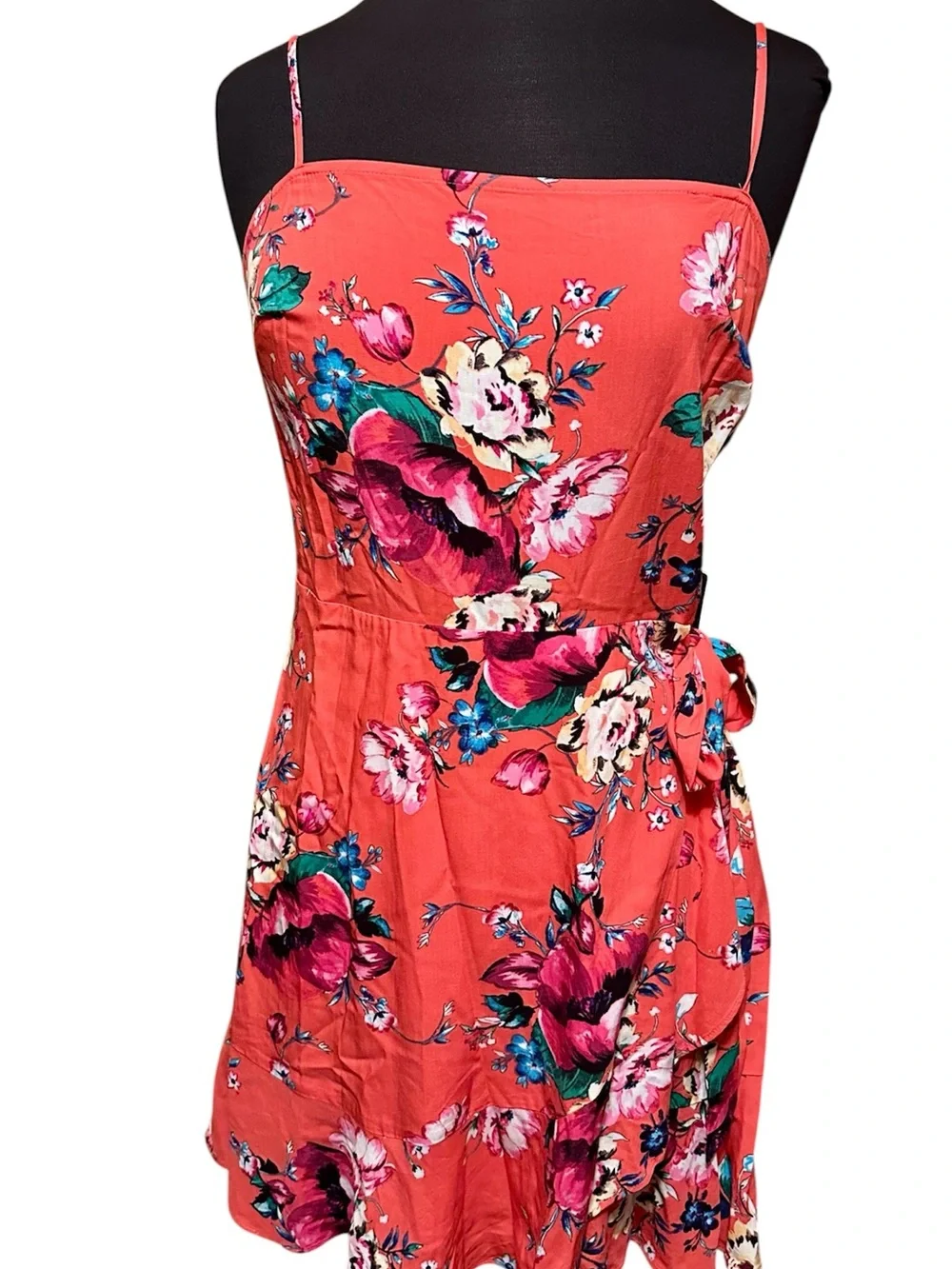 Express Coral Floral Spaghetti Strap Mini Dress